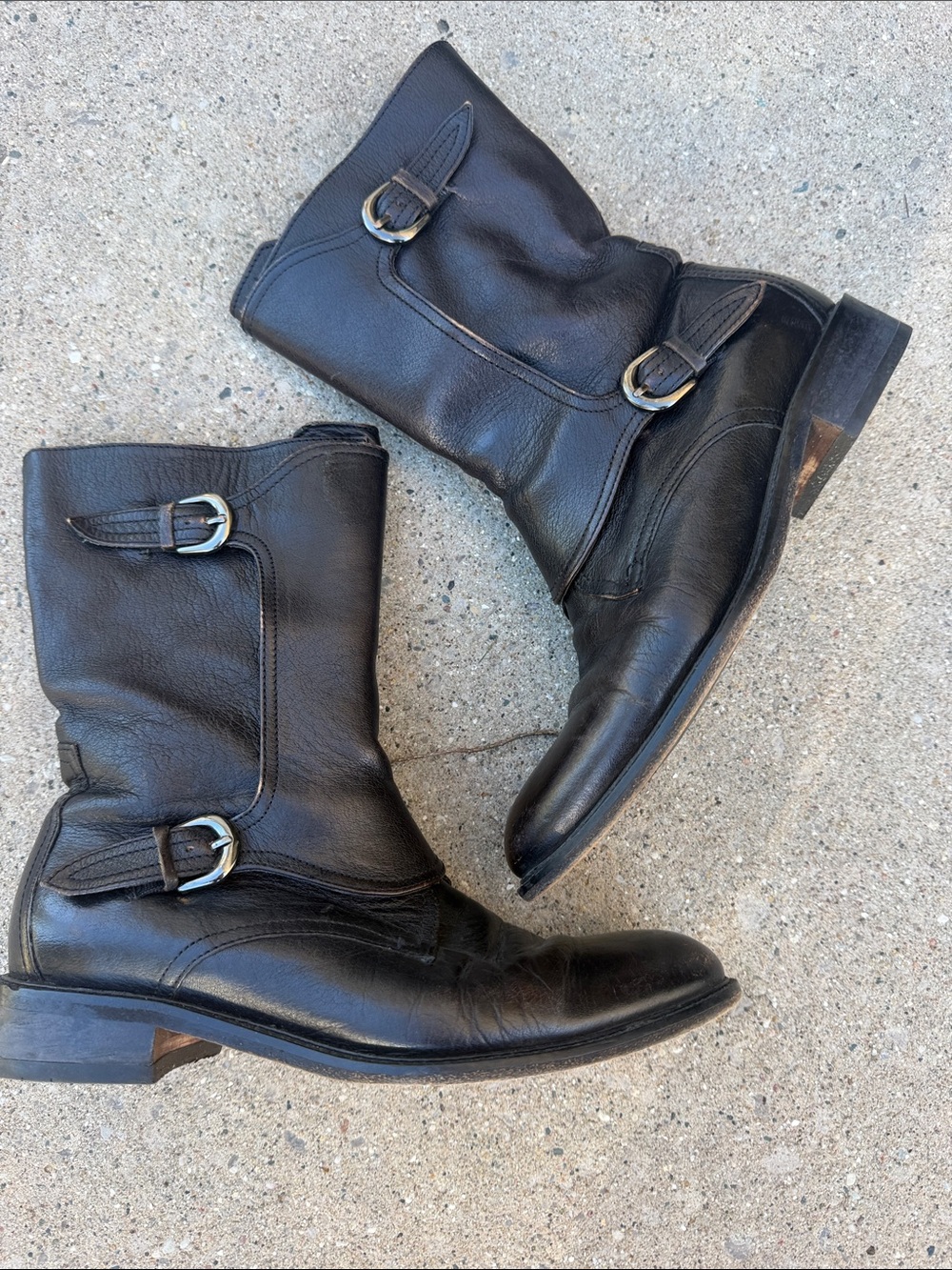 Black Leather womens Buckle Boots
